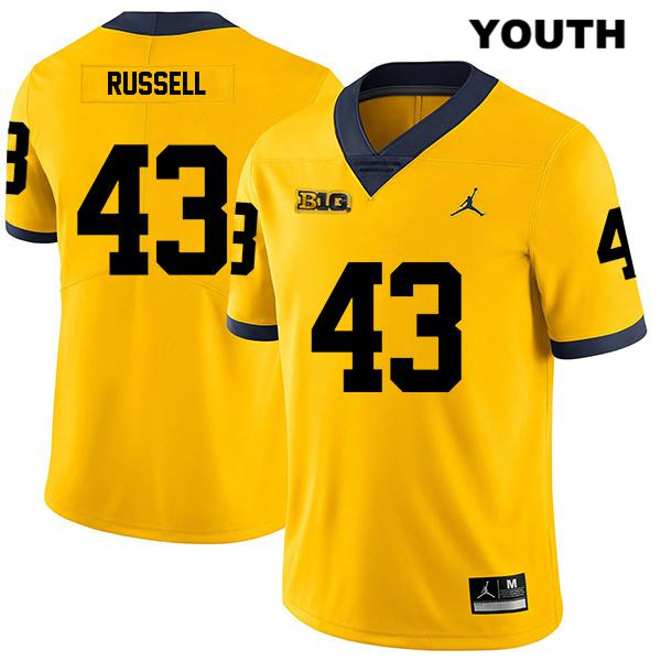 Youth NCAA Michigan Wolverines Andrew Russell #43 Yellow Jordan Brand Authentic Stitched Legend Football College Jersey KF25S23GM